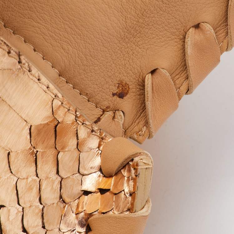 Pre Owned Chloe Gold/Beige Python and Leather Silverado Satchel