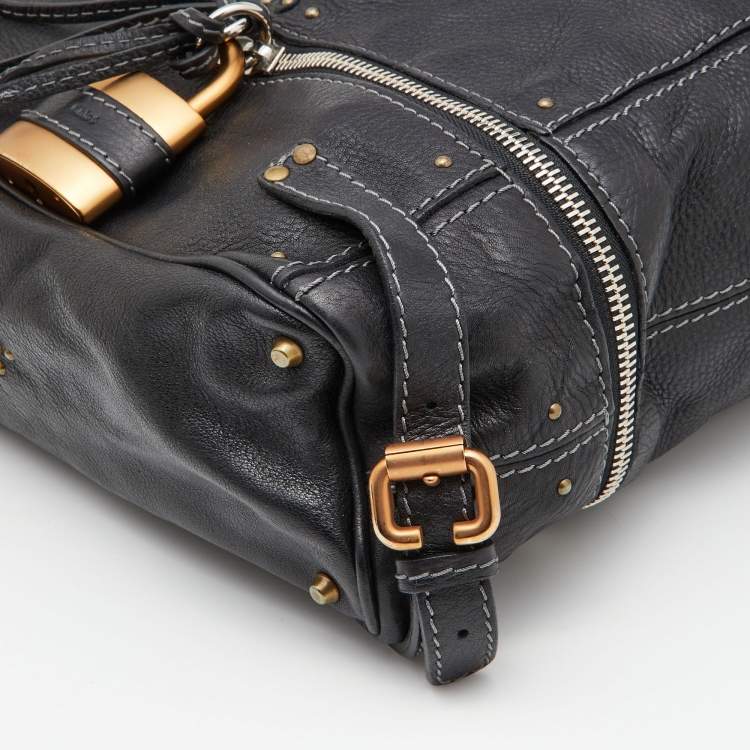 Pre Owned Chloe Black Studded Leather Paddington Tote