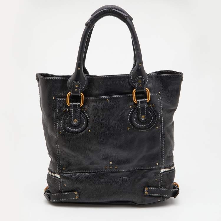 Pre Owned Chloe Black Studded Leather Paddington Tote