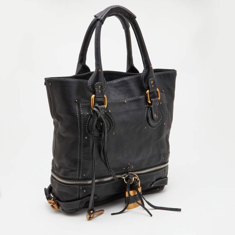 Pre Owned Chloe Black Studded Leather Paddington Tote