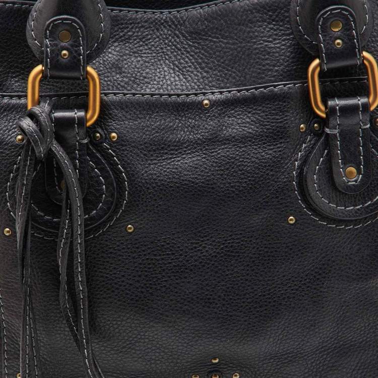 Pre Owned Chloe Black Studded Leather Paddington Tote