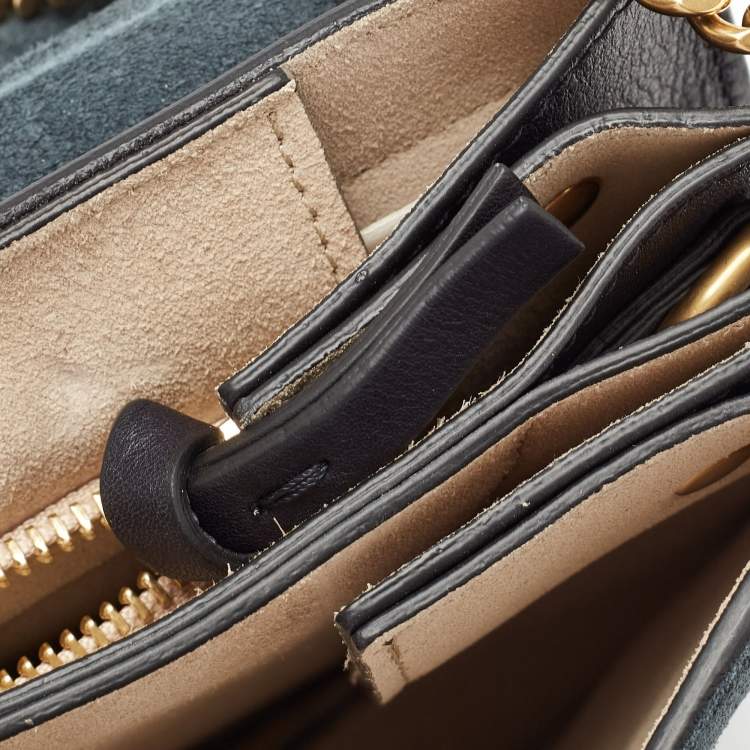 Pre Owned Chloe Black/Teal Leather and Suede Medium Studded Faye Shoulder Bag