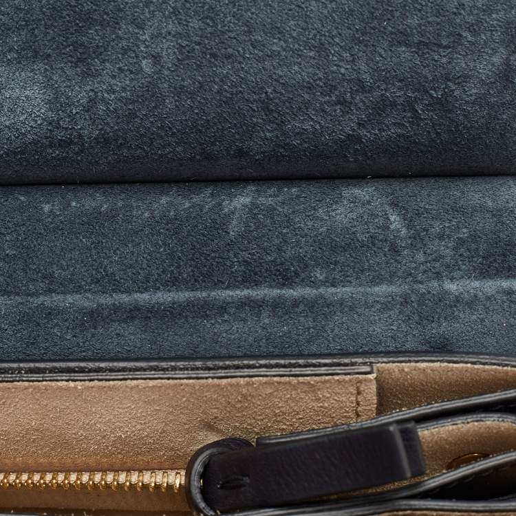Pre Owned Chloe Black/Teal Leather and Suede Medium Studded Faye Shoulder Bag