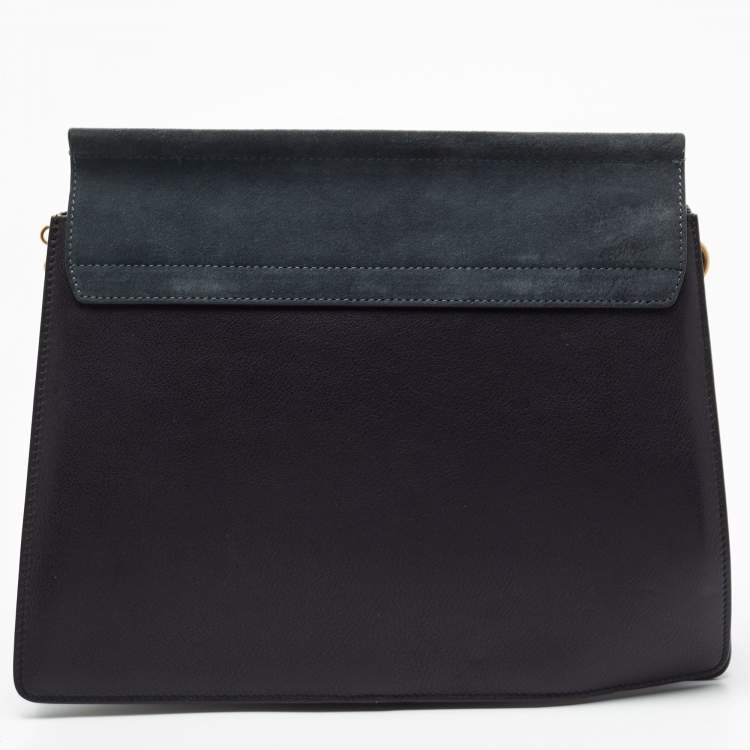 Pre Owned Chloe Black/Teal Leather and Suede Medium Studded Faye Shoulder Bag
