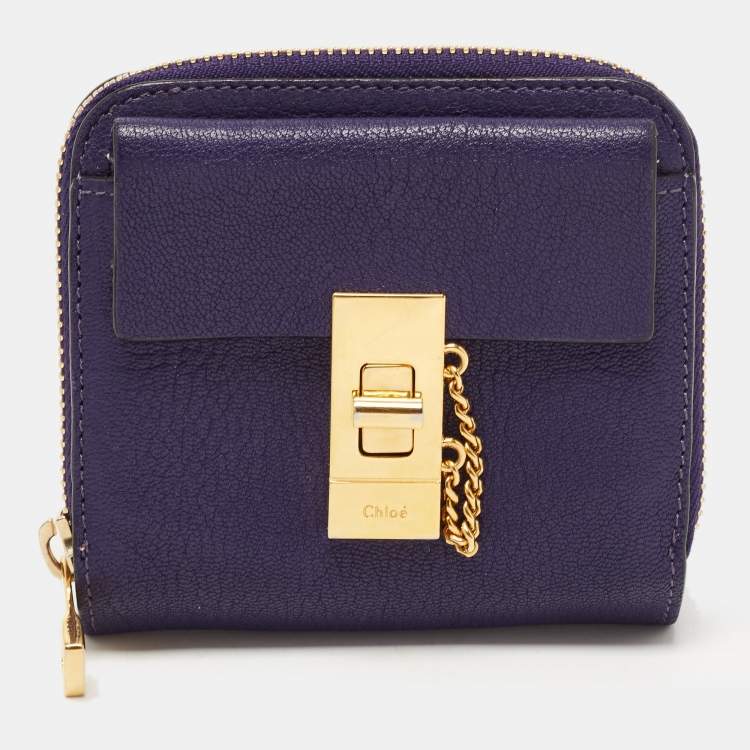 Pre Owned Chloe Purple Leather Drew Compact Wallet