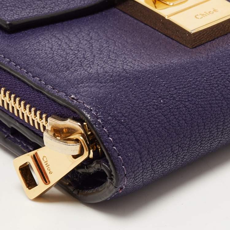 Pre Owned Chloe Purple Leather Drew Compact Wallet