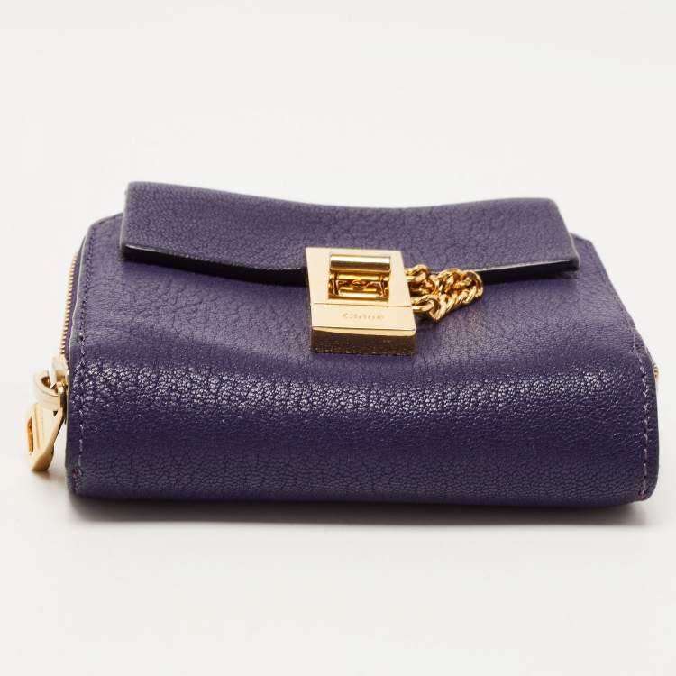 Pre Owned Chloe Purple Leather Drew Compact Wallet