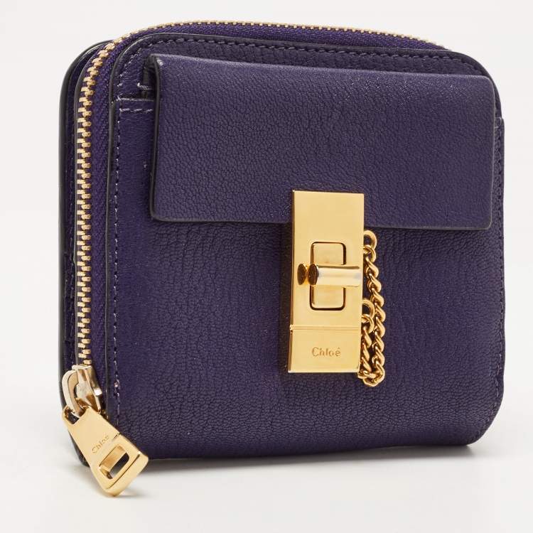 Pre Owned Chloe Purple Leather Drew Compact Wallet