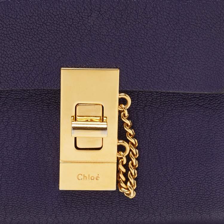 Pre Owned Chloe Purple Leather Drew Compact Wallet
