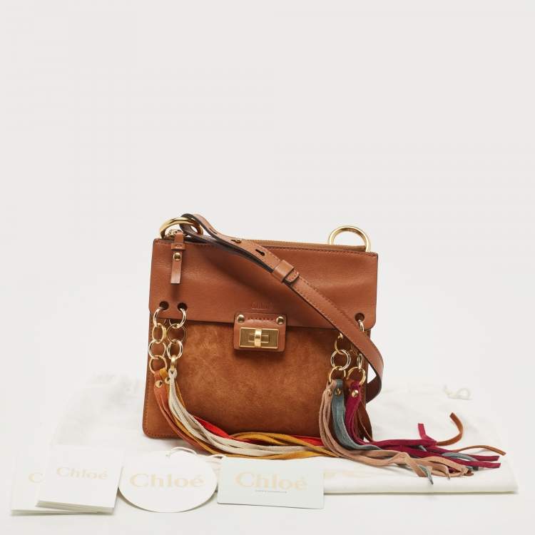 Pre Owned Chloe Brown Leather and Suede  Small Jane Tassel Shoulder Bag