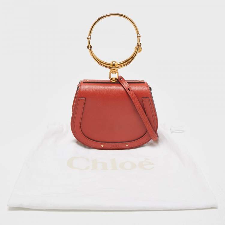 Pre Owned Chloe Brick Brown Leather Small Nile Bracelet Crossbody Bag