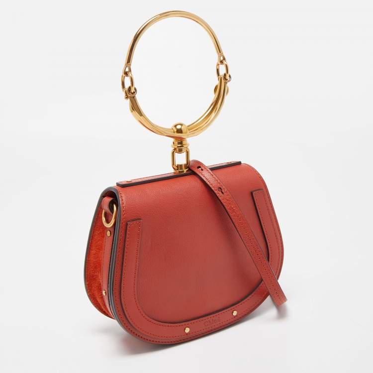 Pre Owned Chloe Brick Brown Leather Small Nile Bracelet Crossbody Bag