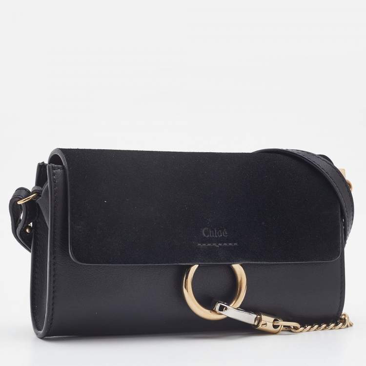 Pre Owned Chloe Black Leather and Suede Mini Faye Crossbody Bag