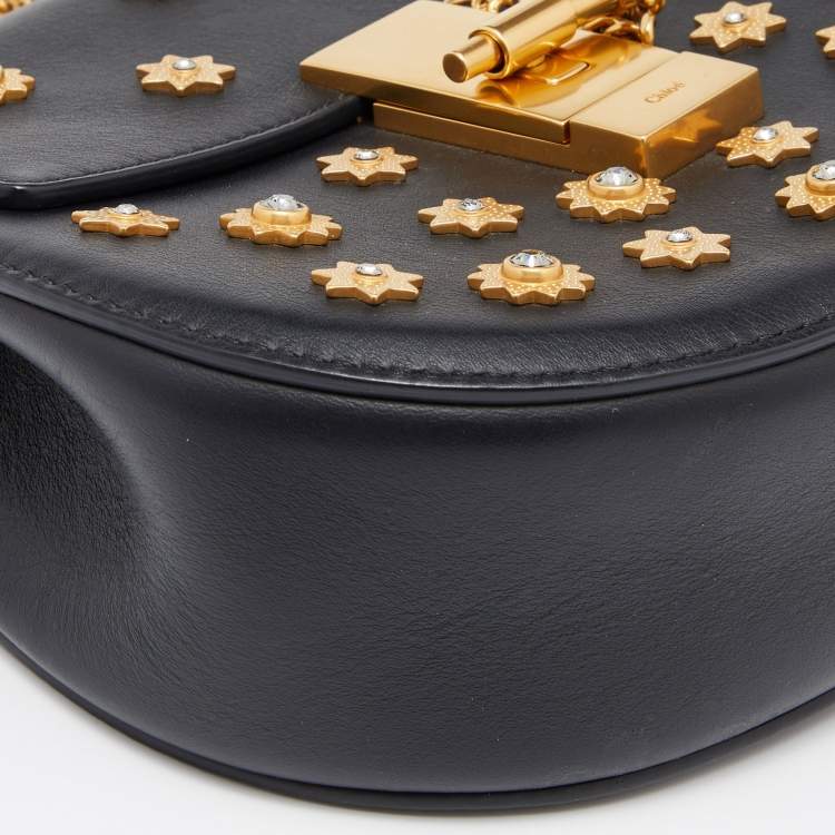 Pre Owned Chloe Black Leather Small Crystals Embellished Drew Shoulder Bag