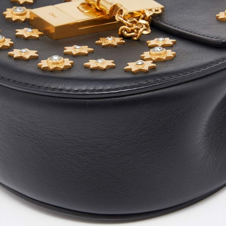 Pre Owned Chloe Black Leather Small Crystals Embellished Drew Shoulder Bag