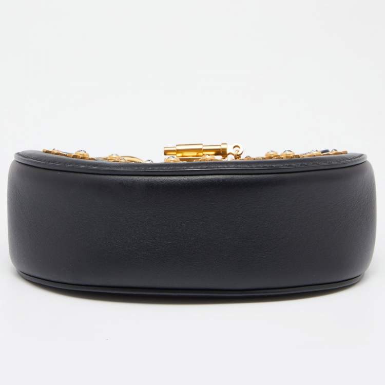 Pre Owned Chloe Black Leather Small Crystals Embellished Drew Shoulder Bag