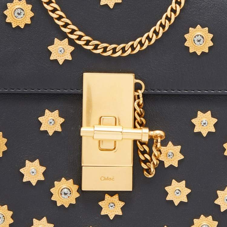 Pre Owned Chloe Black Leather Small Crystals Embellished Drew Shoulder Bag