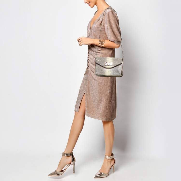 Pre Owned Chloe Beige/Black Lizard and Leather Small Sally Shoulder Bag
