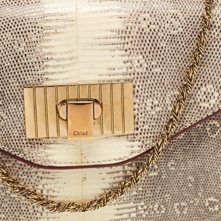 Pre Owned Chloe Beige/Black Lizard and Leather Small Sally Shoulder Bag