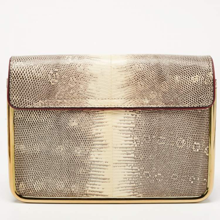 Pre Owned Chloe Beige/Black Lizard and Leather Small Sally Shoulder Bag