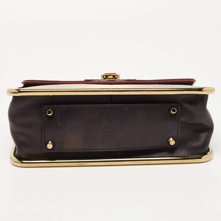 Pre Owned Chloe Beige/Black Lizard and Leather Small Sally Shoulder Bag