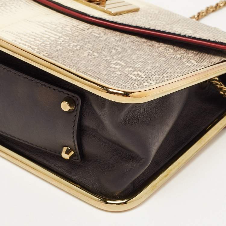Pre Owned Chloe Beige/Black Lizard and Leather Small Sally Shoulder Bag