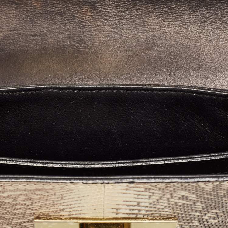 Pre Owned Chloe Beige/Black Lizard and Leather Small Sally Shoulder Bag