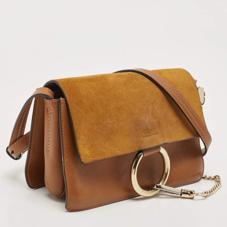 Pre Owned Chloe Brown/Tan Leather and Suede Small Faye Shoulder Bag