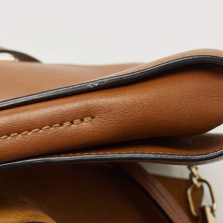 Pre Owned Chloe Brown/Tan Leather and Suede Small Faye Shoulder Bag
