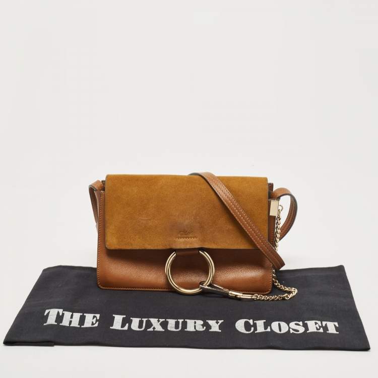 Pre Owned Chloe Brown/Tan Leather and Suede Small Faye Shoulder Bag