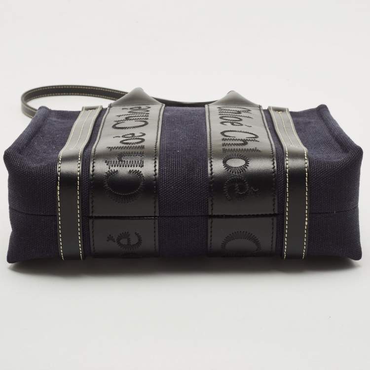 Pre Owned Chloe Navy Blue/Black Canvas and Leather Small Woody Tote