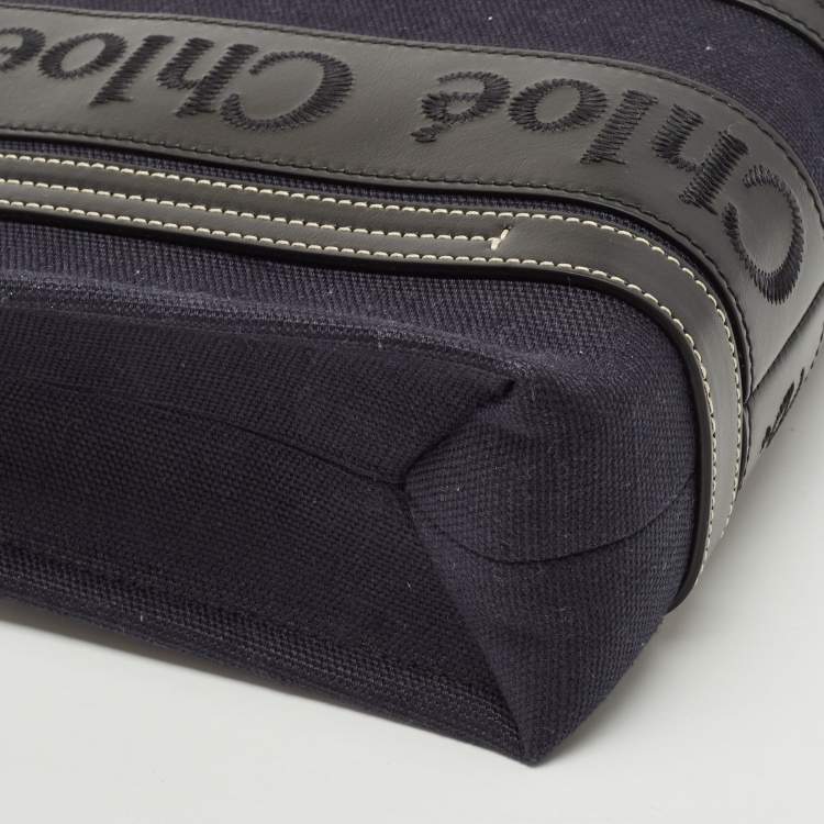 Pre Owned Chloe Navy Blue/Black Canvas and Leather Small Woody Tote