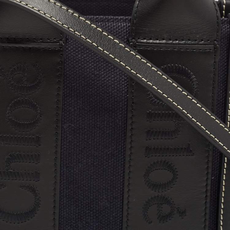 Pre Owned Chloe Navy Blue/Black Canvas and Leather Small Woody Tote