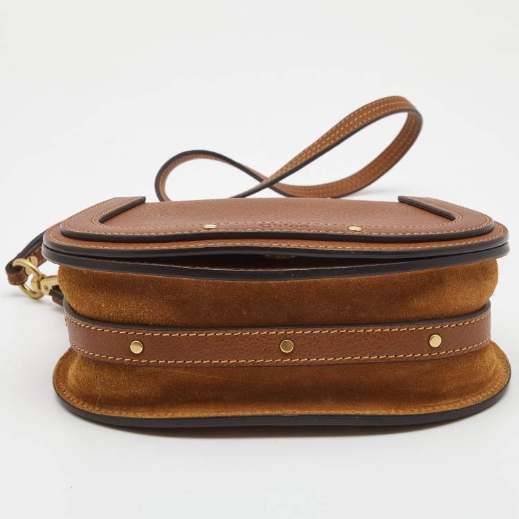 Pre Owned Chloe Brown Leather and Suede Small Nile Bracelet Crossbody Bag