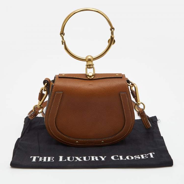 Pre Owned Chloe Brown Leather and Suede Small Nile Bracelet Crossbody Bag