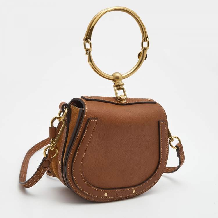 Pre Owned Chloe Brown Leather and Suede Small Nile Bracelet Crossbody Bag