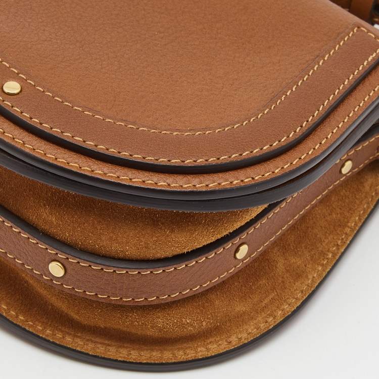 Pre Owned Chloe Brown Leather and Suede Small Nile Bracelet Crossbody Bag