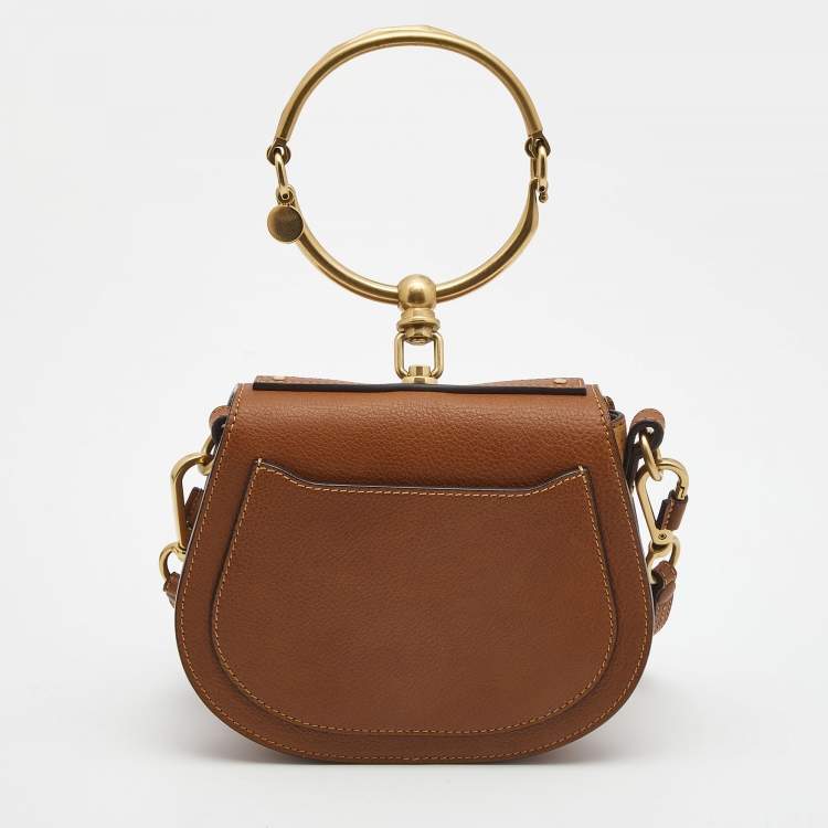 Pre Owned Chloe Brown Leather and Suede Small Nile Bracelet Crossbody Bag
