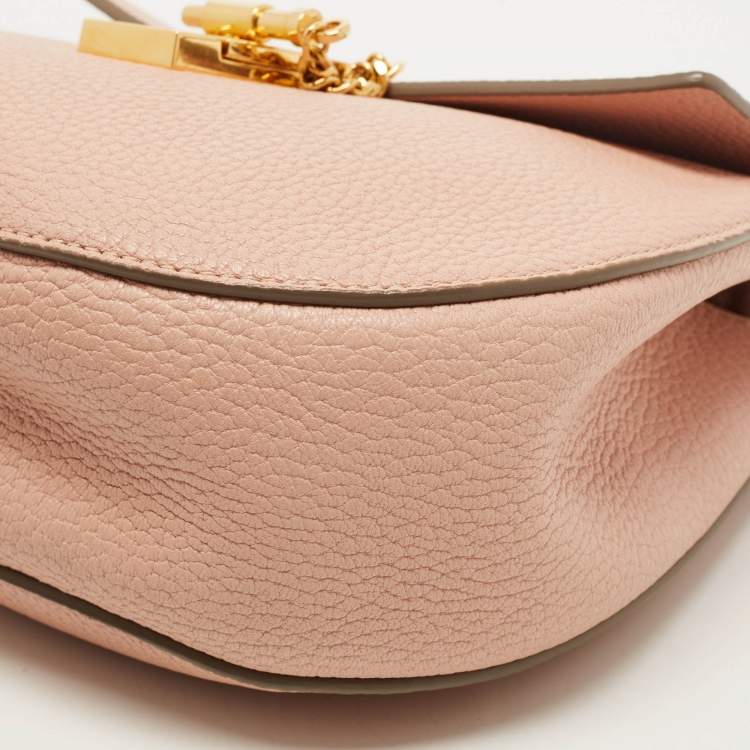 Pre Owned Chloe Light Peach Leather Medium Drew Shoulder Bag