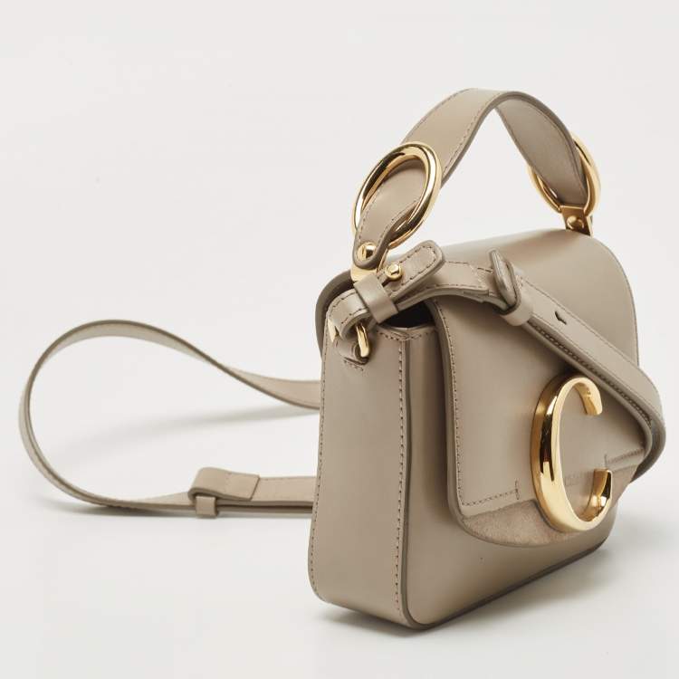 Pre Owned Chloe Grey Leather Mini C Top Handle Bag