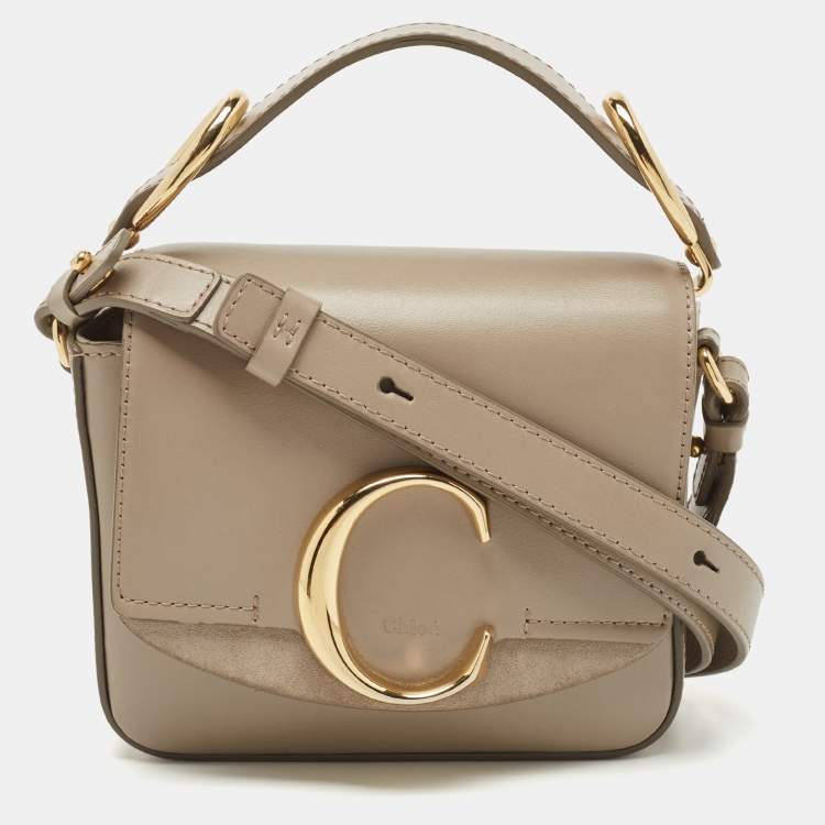 Pre Owned Chloe Grey Leather Mini C Top Handle Bag