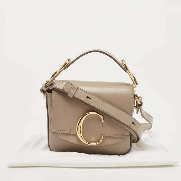 Pre Owned Chloe Grey Leather Mini C Top Handle Bag