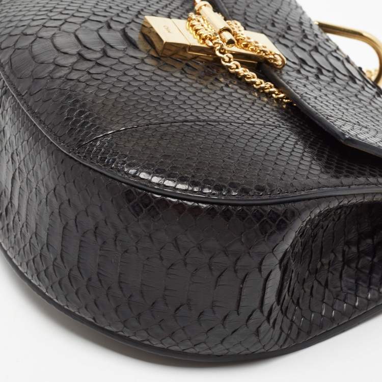 Pre Owned Chloe Black Pyhton Medium Drew Shoulder Bag