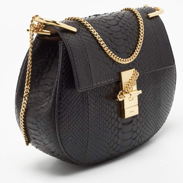 Pre Owned Chloe Black Pyhton Medium Drew Shoulder Bag