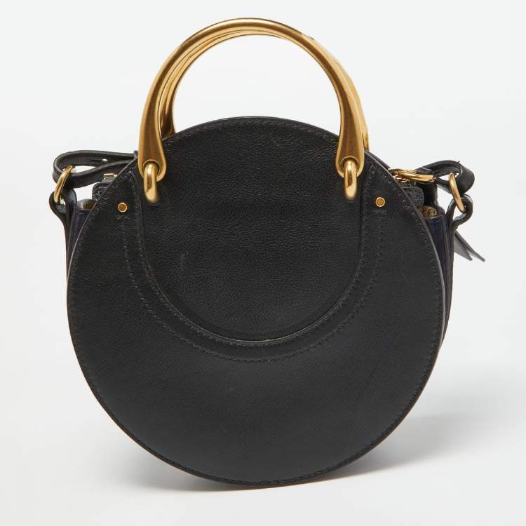 Pre Owned Chloe Blue/Black Leather and Suede Small Pixie Round Crossbody Bag