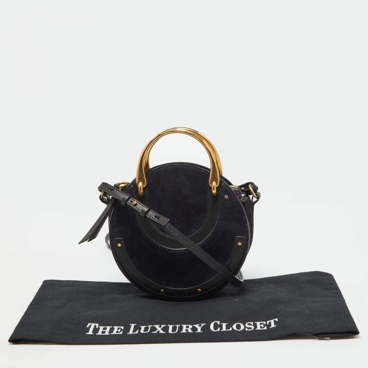 Pre Owned Chloe Blue/Black Leather and Suede Small Pixie Round Crossbody Bag