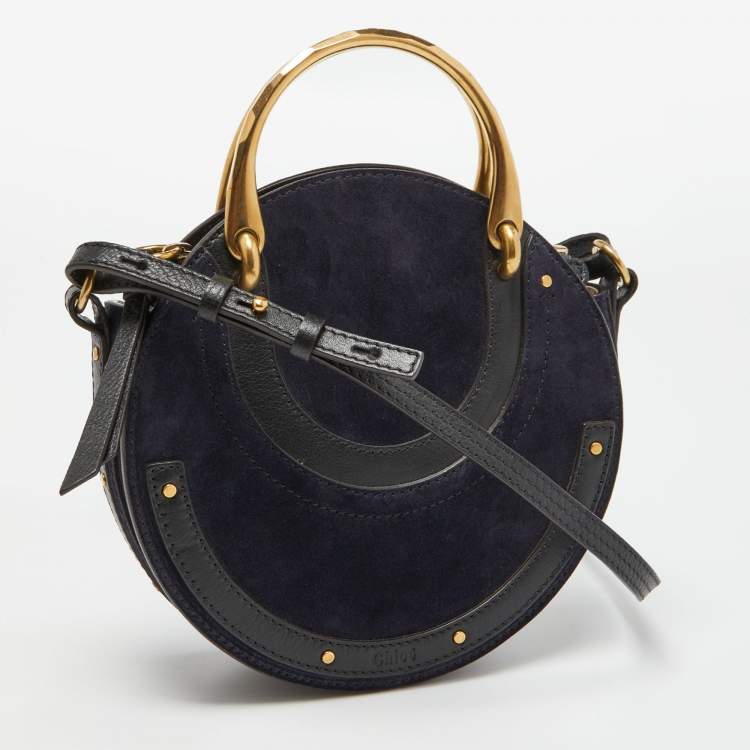 Pre Owned Chloe Blue/Black Leather and Suede Small Pixie Round Crossbody Bag
