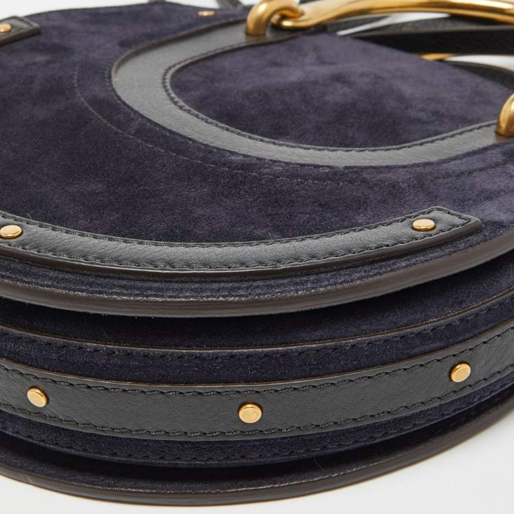 Pre Owned Chloe Blue/Black Leather and Suede Small Pixie Round Crossbody Bag