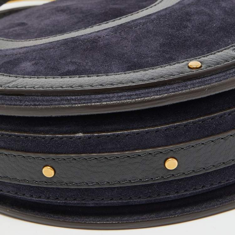 Pre Owned Chloe Blue/Black Leather and Suede Small Pixie Round Crossbody Bag