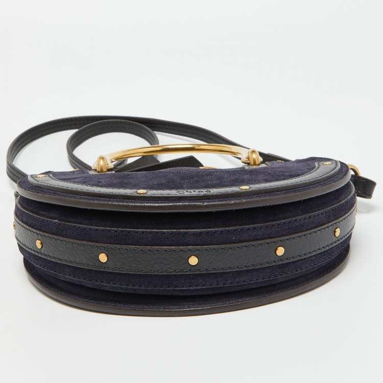 Pre Owned Chloe Blue/Black Leather and Suede Small Pixie Round Crossbody Bag